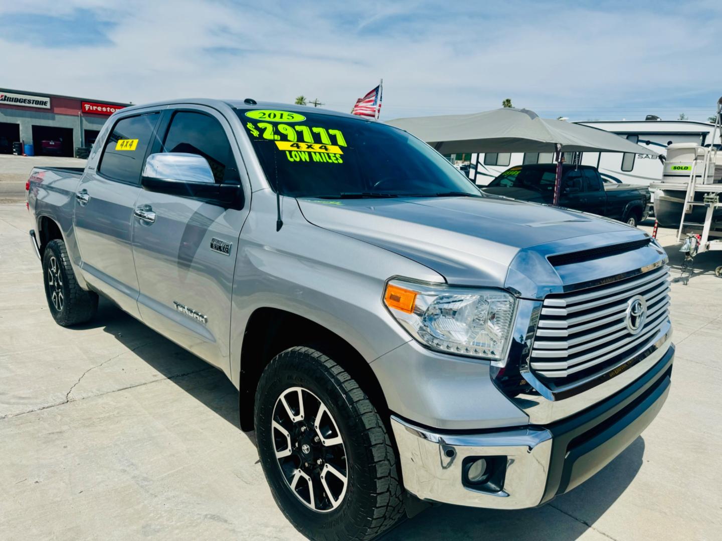 2015 Silver /grey Toyota Tundra (5TFHW5F17FX) , located at 2190 Hwy 95, Bullhead City, AZ, 86442, (928) 704-0060, 0.000000, 0.000000 - On consingment. 2015 Toyota Tundra Limited crew max 4x4. 1 owner. 90k miles. bluetooth, backup camera, bedliner, tow packagge. 5.7 V8. Limited edition. nice clean truck. - Photo#0